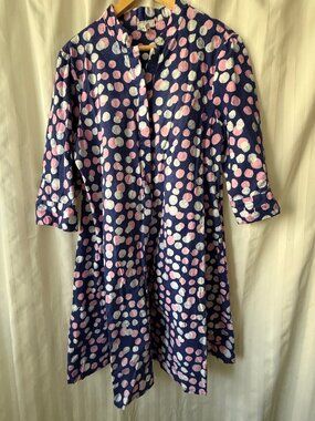 Zuri Sprinkles Dress Blue Batik Cotton Size L Long VGUC